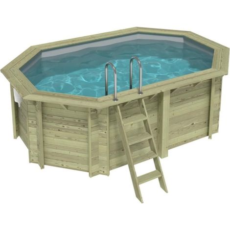 Piscina in legno NEMO 4.3 x 3 - H.1.31 m, grigio, con supporti da cementare - BAS7303OSPI2