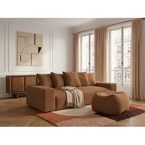 BOBOCHIC - Canapé droit convertible coffre VOLTAIRE tissu chiné avec pouf   Orange (1/5)