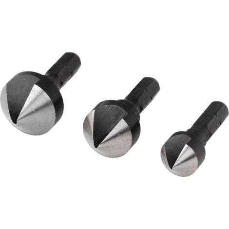 wolfcraft Juego de avellanadores cónicos, Ø 12-19 mm, vástago hexagonal, 3 piezas I 2584000 I Para el avellanado preciso de agujeros taladrados, para uniones atornilladas al ras en madera, metal no fé (1/4)