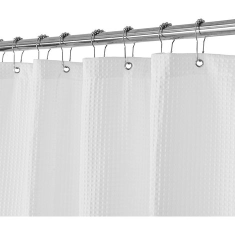 Rideau de Douche à Tissage gaufré Blanc, Rideau de Douche en Tissu pour Salle de Bain, Tissu à Motif piqué, Hydrofuge et Lavable en Machine, Taille Standard, 182,9 (1/5)