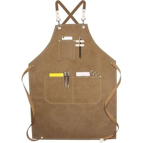 Tablier de Travail Durable, Hommes Outil Tablier de Cuisine Sangle Ajustable Toile avec 4 Poches, Tablier d'Atelier de Menuiserie pour Barbeque Baker Menuiserie Tatoueur Barber Barman Peintre( (1/5)