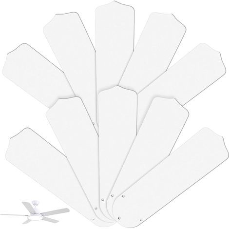 Lot de 10 pales de rechange pour ventilateur de plafond de 106,7 cm - En bois - Pour intérieur et extérieur - Pour chambre à coucher - Blanc (1/5)