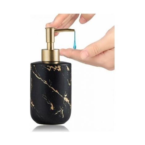 (Noir) Distributeur de savon 300 ml Texture marbre Céramique Pompe de savon pour les mains Distributeur de gel douche Accessoires de salle de bain (1/4)