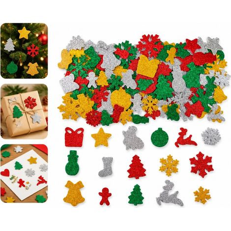 Autocollants Noel en Mousse EVA 300 Pieces Flocon et Sapin 5 x 5 cm Decoration de Noel pour Bricolage (1/5)