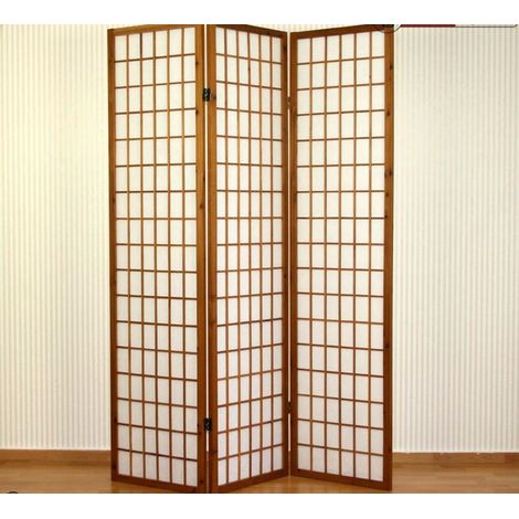 Paravento 3 ante in legno marrone e carta di riso 175x132cm PAR06041
