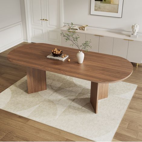Mesa de comedor extensible 160/200x90 cm nogal MDF con esquinas redondeadas y tablero reforzado