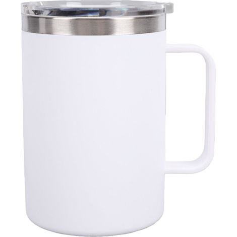 Mug isotherme de voyage en acier inoxydable 304 avec couvercle, portable, idéal pour le camping et la maison. Contenance : 550 ml. Couleur : blanc. (1/5)