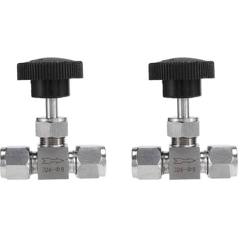 vannes à aiguille réglables, diamètre extérieur 8 mm, tube en acier inoxydable 304, haute pression, résistantes aux acides, jeu de 2 vannes droites pour grue (1/5)