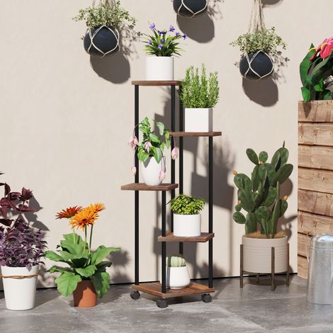 meuble rangement mobile 59x59x110 cm bois noir OKMYHOME (1/5)