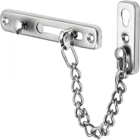 Chaîne de porte en acier inoxydable, verrou de sécurité, serrure de porte de sécurité privée avec vis et colle, utilisée pour la sécurité de la porte d'entrée, etc. (argent)