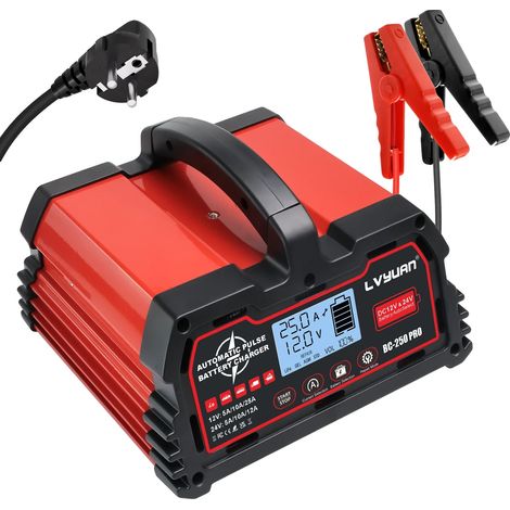 Chargeur de batterie, fonction de réparation par impulsion, charge multi-niveaux, 25A-rouge, 220V-240V Prise EU-c (1/2)