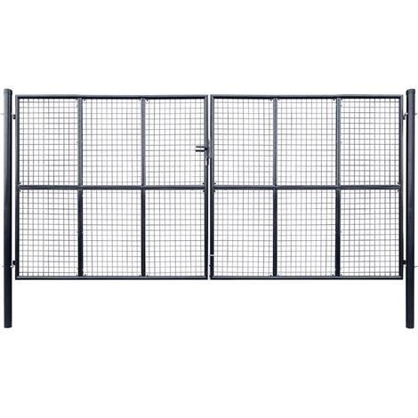 Vidaxl – Portail grillagé en acier galvanisé 415 x 200 cm – Couleur gris anthracite – Poteaux de 78 mm pour installation facile – 3 clés incluses
