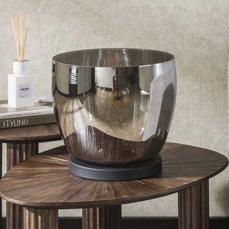 Lampe à poser ronde 29x27 cm en verre gris et noir - KOTZY