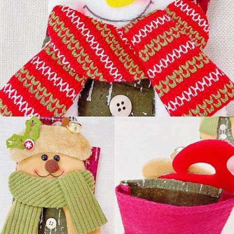 Chaussettes de Noël (lot de 3), décorations de Noël, sac cadeau, motif Père Noël et bonhomme de neige, décoration murale pour sapin, décoration de sapin. (1/4)