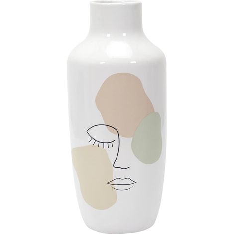 Vase en céramique blanc avec visage abstrait (H29 cm)