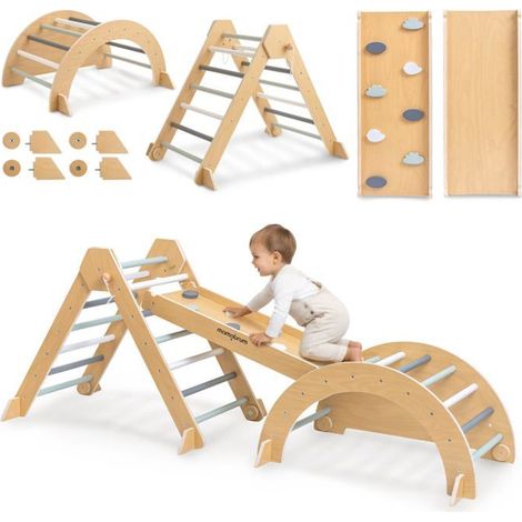 Montessori Spielplatz aus Holz - Mamabrum - Faltbares Pikler-Dreieck - Multifunktionale Kletterbogen (1/5)