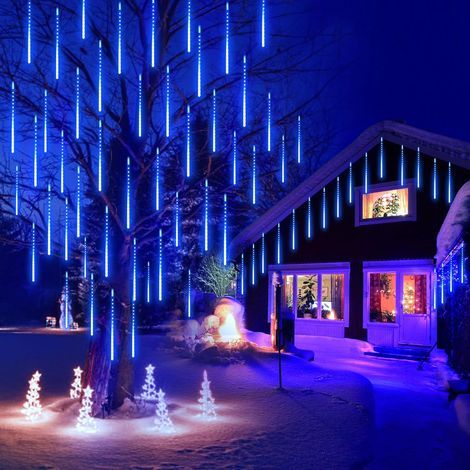 Guirlandes Lumineuses, 30cm 8Tube Météore Pluie Guirlande Lumineuse Extérieur IP44 Decoration Noel Arbre Lumineux Extérieur Douche Pluie Feux pour Maison Arbre Jardin Noël Parti, bleu- (1/5)