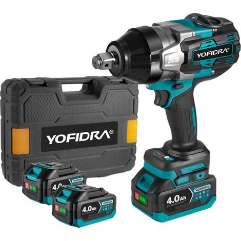 Llave de Impacto con Batería de 2100 Nm, 3/4" Pistola de Impacto Bateria Brushless Con dos baterías de 4,0 Ah, para camión/ Coches /industria