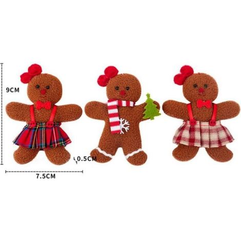 3 pièces, bonhomme de pain d'épice en tissu, ornements de Noël suspendus, style arc B, décoration arbre et maison
