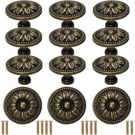 Lot de 12 boutons de tiroir vintage avec vis, poignées d'armoire de cuisine, poignée de porte de placard
