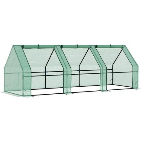 Homcom – Mini serre de jardin tunnel – Bâche anti-UV 140g/m² – 3 fenêtres zip – Structure acier thermo-laqué – 270L x 90l x 90H cm – Vert