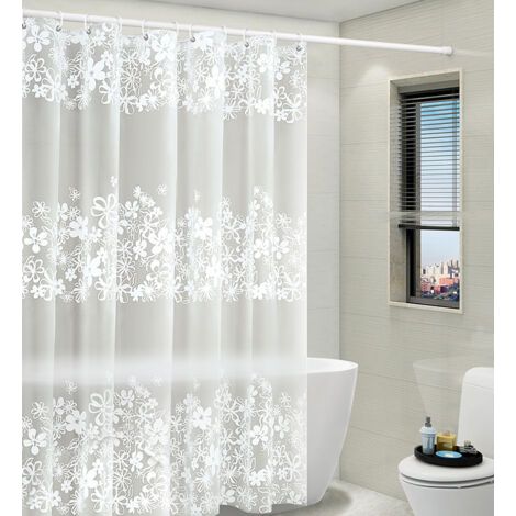 Rideau de douche avec cantonnière attachée pour salle de bain, tricot transparent à motifs floraux victoriens blancs, ensemble de décoration en tissu shabby chic, l 72" x L 72" (1/5)