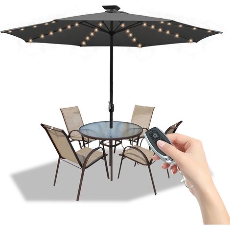 Parasol avec LED 350 cm gris - manivelle - protection UV hydrofuge pliable - Parapluie de marché (1/5)