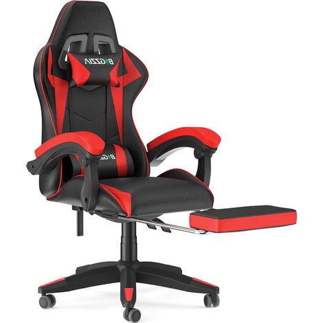Fauteuil de Bureau - BIGZZIA Siège de bureau Réglable - Chaise gaming avec Appui-tête et Support lombaire, 136kg, Noir et Rouge (1/5)