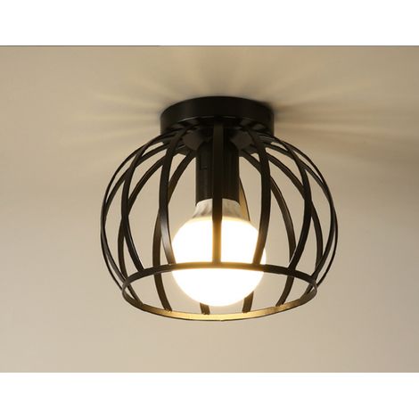 Lámpara de techo industrial vintage, E27, diseño retro de jaula, lámpara de techo de metal para cocina, dormitorio, entrada, pasillo (negro) (1/5)