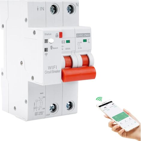 Disjoncteur différentiel wifi 63A Interrupteur wifi Compteur électrique protection contre les sous-tensions surcharges protection contre le réenclenchement commande à distance 2P. (1/5)