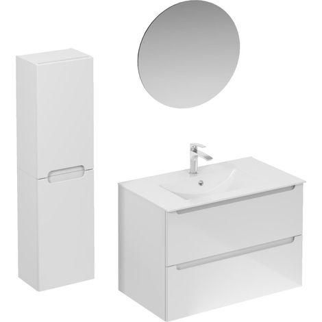 Naturel Mobile bagno con lavabo, comprensivo di miscelatore per lavabo Naturel Stilla bianco lucido, bocca e sifone (KSETSTILLA006)