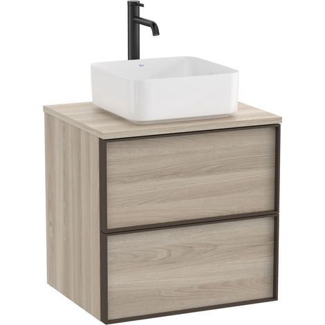 Meuble "INSPIRA" 600 - 2 tiroirs pour vasque à poser (non incluse) - Pin Blanc - Roca (1/2)