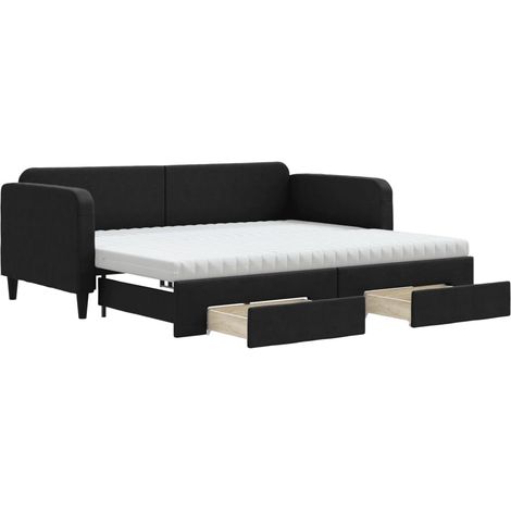 Maison Exclusive - Lit de jour avec gigogne et tiroirs noir 90x190 cm tissu