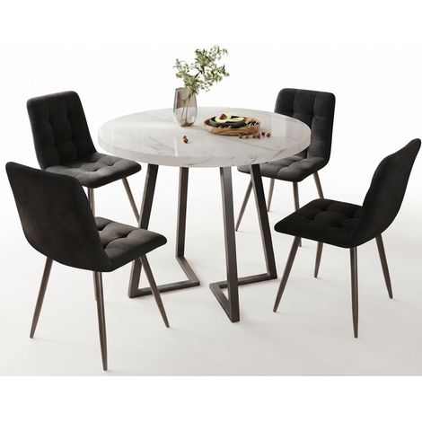 ELVMI Tisch und Stuhl Set mit 1 Rundtisch und 4 Stühlen, fuer Esszimmer, MDF und Mehrfarbig (1/5)