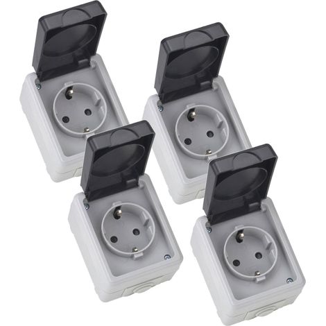 4er Set Feuchtraum Steckdose Serie TAFF Aufputz IP44 250V grau (1/5)