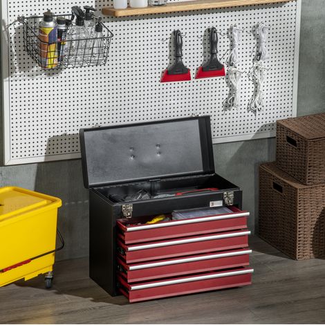 Cassettiera portautensili in acciaio 4 cassetti chiudibile nero e rosso 51 x 22 x 39,5 cm OKMYHOME (1/5)