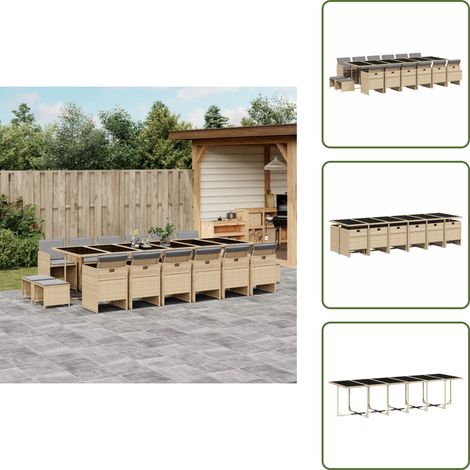 Cojines para sillas - vidaXL Set comedor de jardín 17 pzas con cojines ratán sintético beige - Cojines para taburetes