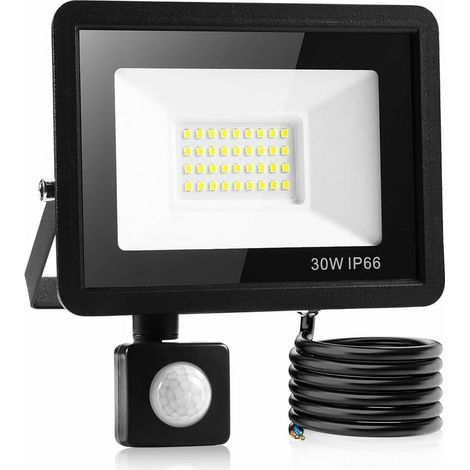 30W Led Projecteur Exterieur Detecteur,Ip66 imperméable luminaire Exterieur Detecteur,Lumière blanche froide,Largement Utilisé Dans Les Garages, Les Jardins, Les Jardins de Devant, etc. [Classe énergé (1/5)