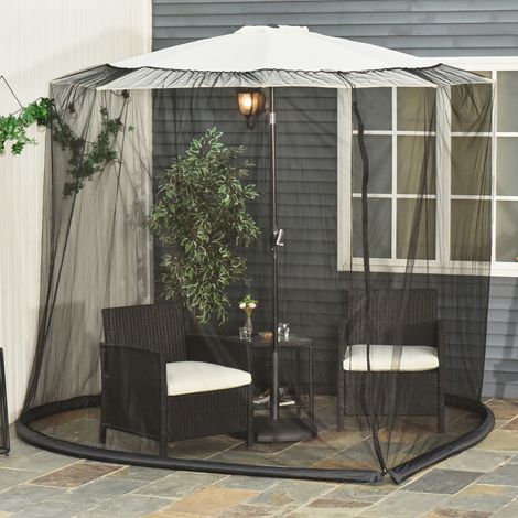 Moustiquaire pour parasol, 300 cm, avec fermeture éclair, protection anti-insectes pour jardins et terrasses, noire
