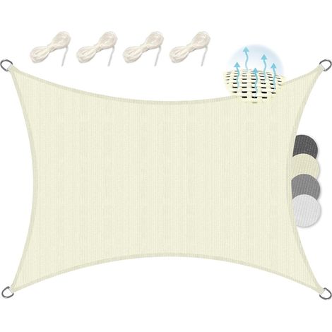 Toldo rectangular de 3x2 m de HDPE – Tejido transpirable y con protección UV para balcón, piscina, jardín, terraza o patio. Medidas: 300x200 cm. Color beige.