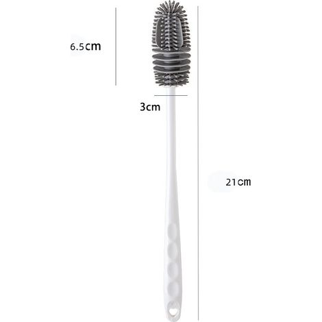 Brosse polyvalente en silicone à long manche pour tasses et bouteilles – Réutilisable, idéale pour la cuisine, la salle de bain, le nettoyage de la voiture, les, 21 cm de long (blanc) (1/4)