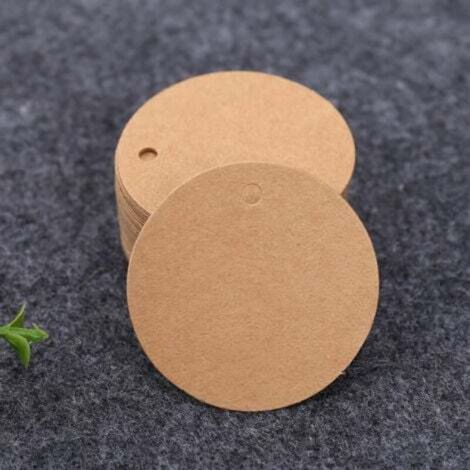 (Braun) 100 Stück Geschenkanhänger aus Kraftpapier – Runde 5x5cm Kraftpapieranhänger, Anhänger mit Schnur für Gastgeschenke, Weihnachten, Geburtstag, Kommunion