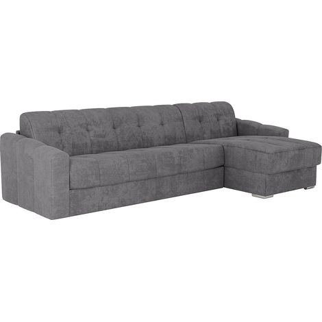 Canapé d'angle réversible convertible express en tissu texturé gris - Couchage 160 cm - Matelas 22 cm avec mémoire de forme - DARIELO (1/4)