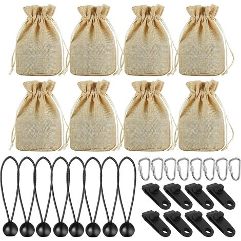 Lot de 8 Sacs de Lestage pour Rideaux de Tonnelle Extérieur, avec Mousquetons, Clips et Sandows, Fixation pour Tentes, Rideaux et Nappes, Beige (1/5)