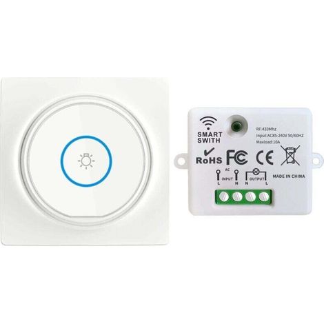 Kit Interrupteur Sans Fil Auto Alimenté avec Récepteur RF 220V Télécommande 100m pour Éclairage