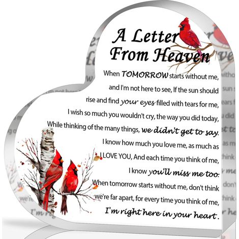Plaque presse-papiers acrylique cristal « Une lettre du paradis » – Cadeau de réconfort cardinal rouge, décoration mémorielle souvenir en hommage - 8.5x8.5x1cm (1/5)