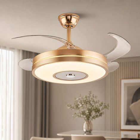 Ventilateur de plafond avec lumière LED 108cm, moteur en cuivre silencieux, télécommande, variateur intensité et couleur, idéal salon