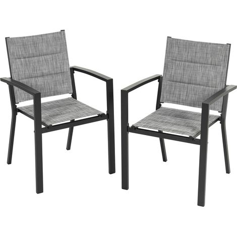 Avestar Chaises Empilables Jardin Textilène Rembourré Aluminium Lot 2 Gris Clair (1/5)