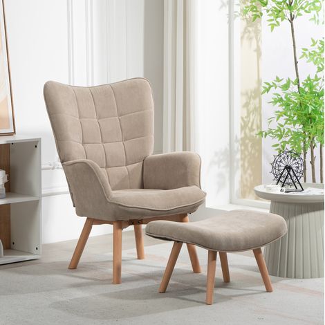 Ohrenbackensessel mit Hocker, Kordeloptik, Polyester, Khaki HAVRYA (1/3)