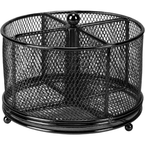 Panier A Couverts - 4 Compartiments - Rotation 360° - En Métal Noir - Pour Buffet Pique-Nique Et Cuisine - 1 Pièce